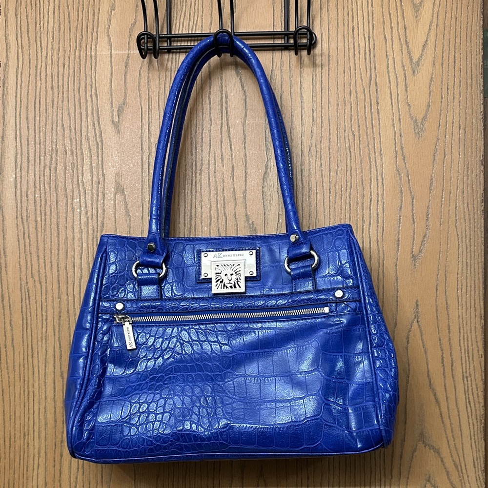 Anne Klein Vibrant Blue Croc-Embossed Shoulder Bag